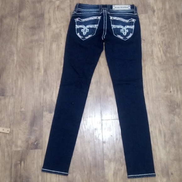 Rock Revival Women's 26 Dark Wash Skinny Jeans Amy Bejeweled Distressed NWOT - Picture 5 of 13